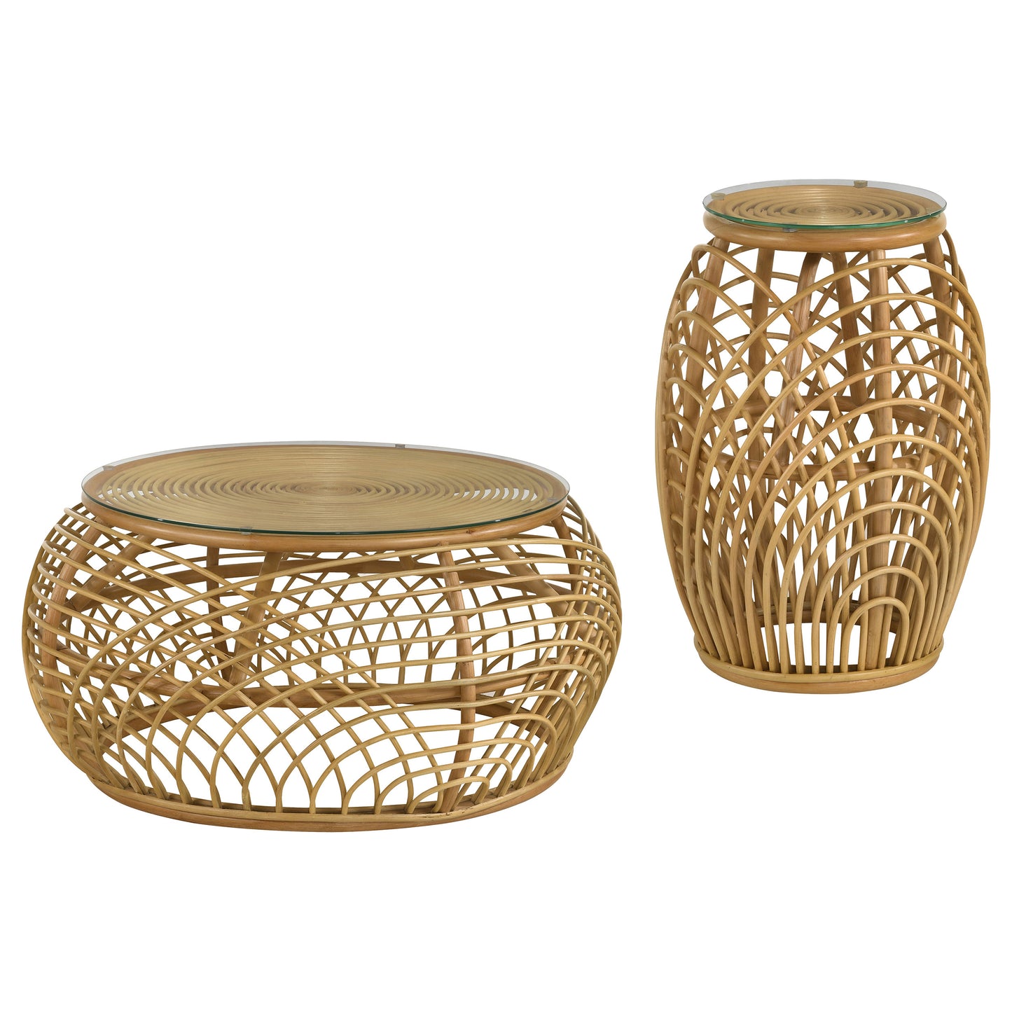 Dahlia 2-piece Round Rattan Coffee and End Table Set Natural