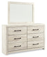 Cambeck King/California King Upholstered Panel Headboard with Mirrored Dresser, Chest and Nightstand