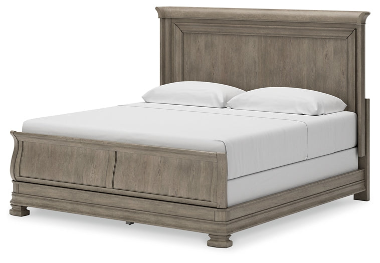 Lexorne King Sleigh Bed with Mirrored Dresser and Nightstand