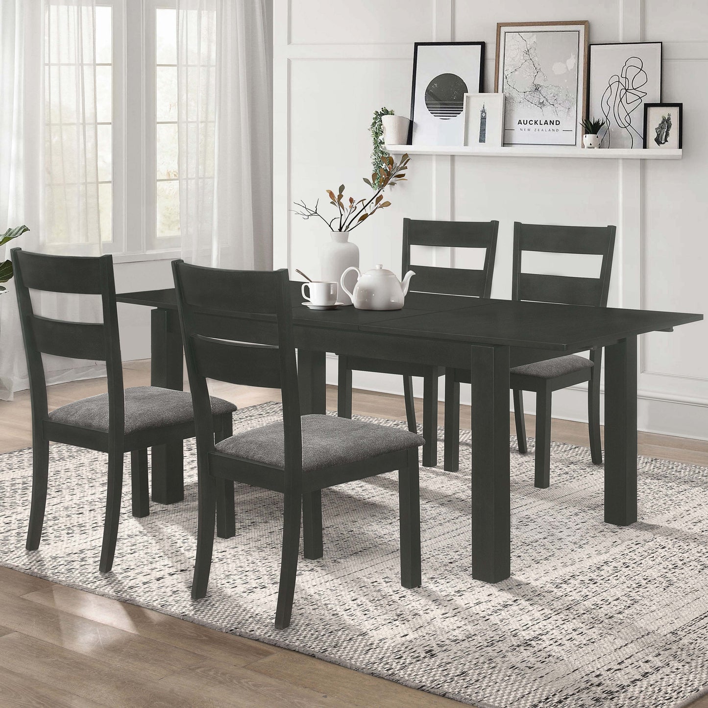 Jakob 5-piece Rectangular Extension Leaf Dining Set Black