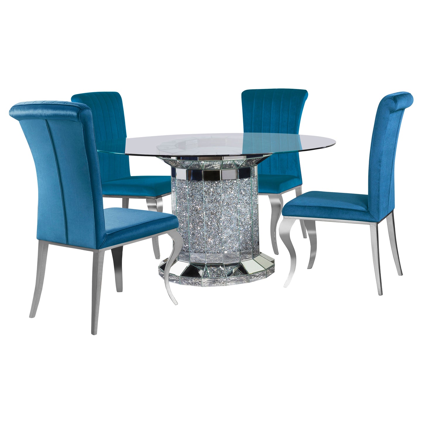 Ellie 5-piece Mirrored Pedestal Dining Table Set Teal