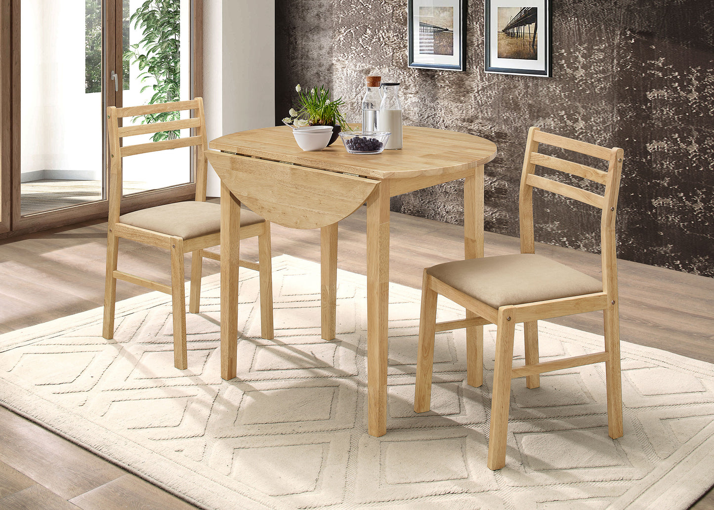 Bucknell 3-piece Round Drop Leaf Dining Table Set Natural