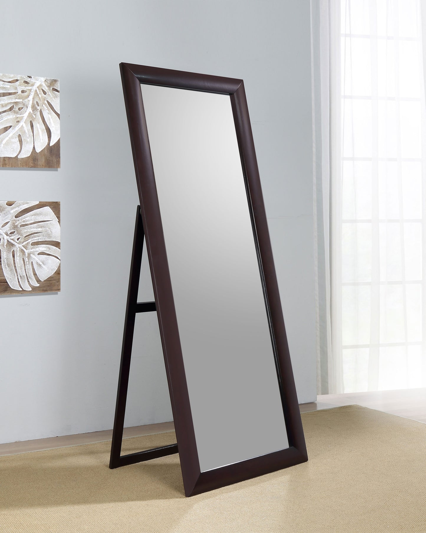 Phoenix 30 x 76 Inch Wood Framed Standing Mirror Cappuccino