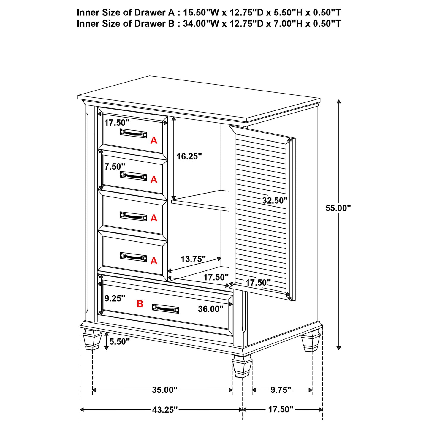 Franco 5-drawer Door Chest Burnished Oak