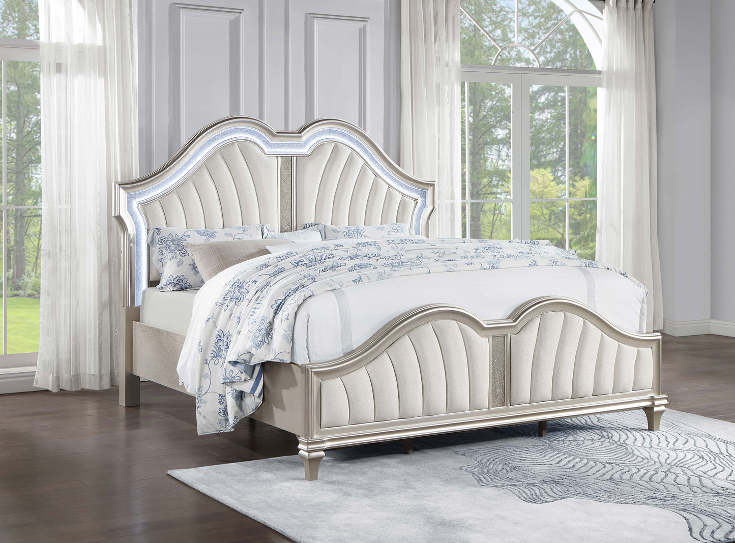 Evangeline Wood California King LED Panel Bed Silver Oak