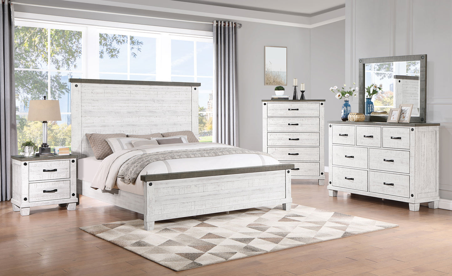 Lilith 5-piece Eastern King Bedroom Set Distressed White