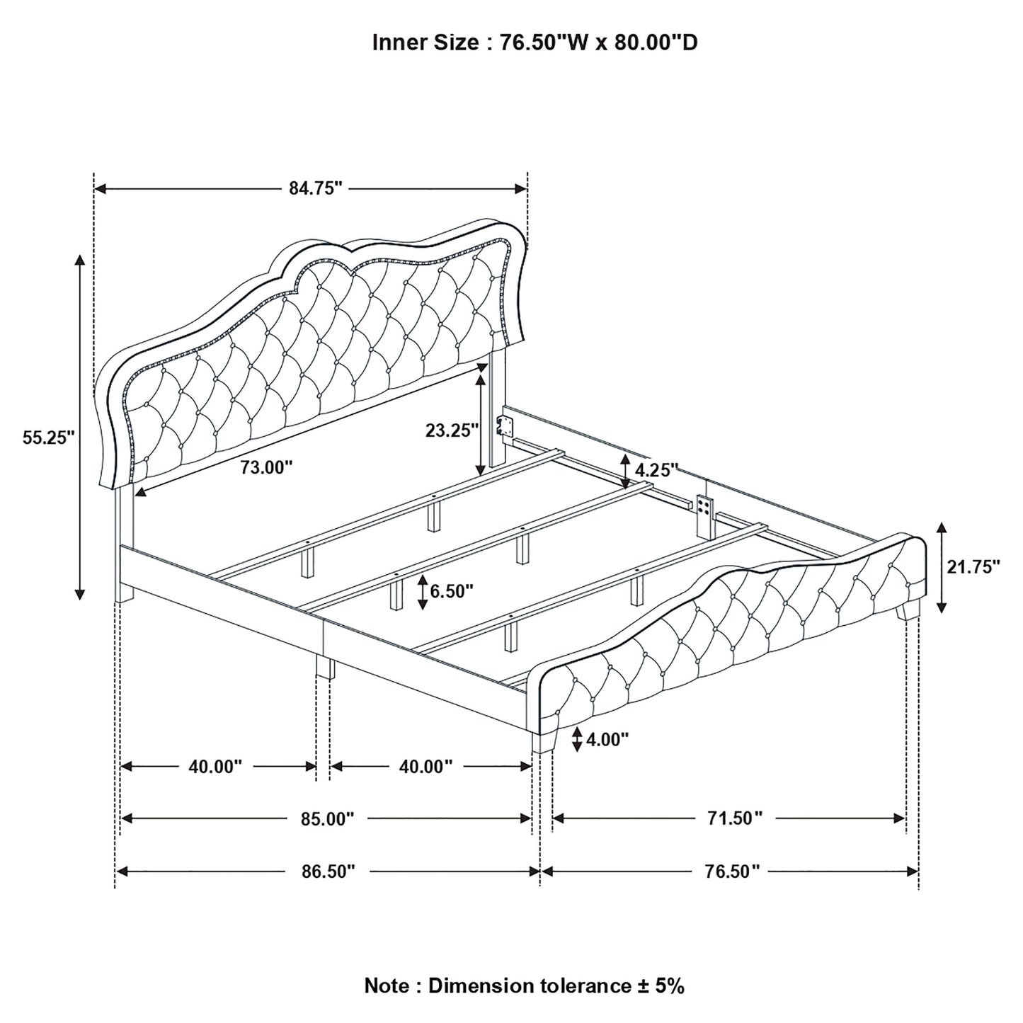 Bella Upholstered Eastern King Panel Bed Grey