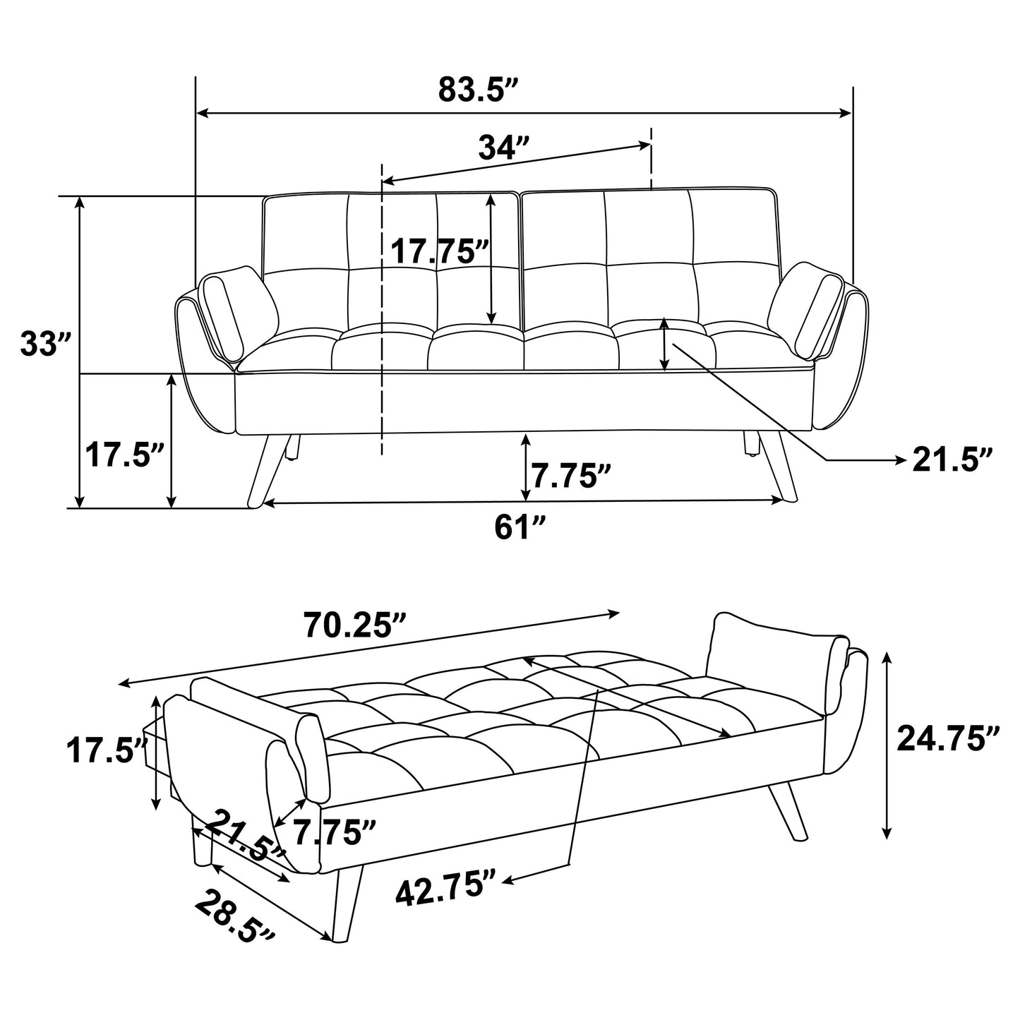 Caufield Upholstered Tufted Convertible Sofa Bed Grey