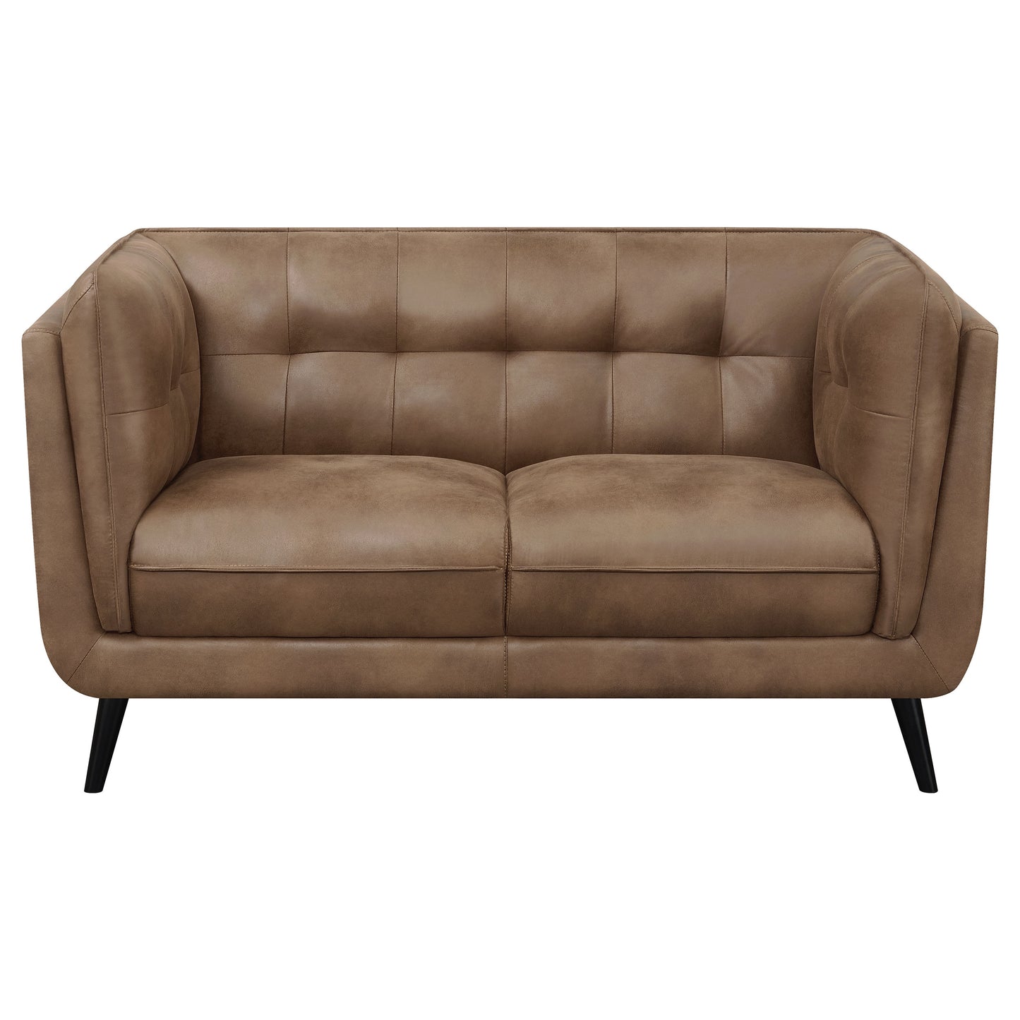 Thatcher Upholstered Tuxedo Arm Tufted Loveseat Brown