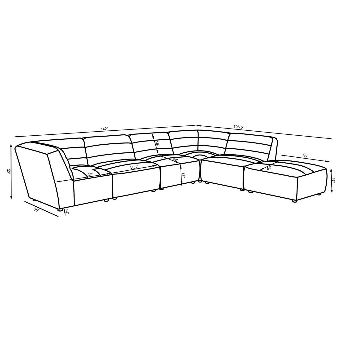 Sunny 6-piece Upholstered Modular Sectional Sofa Charcoal