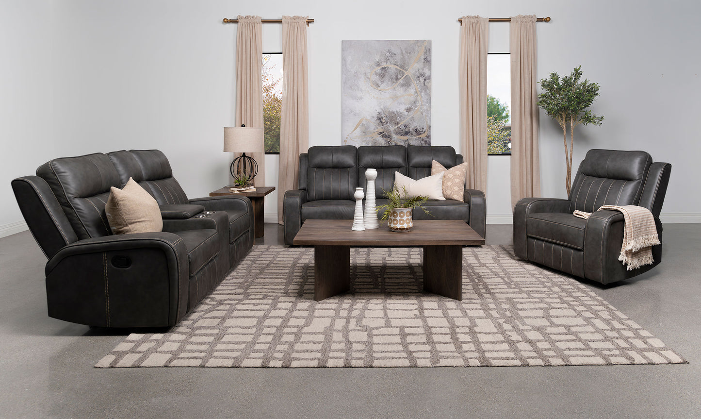 Raelynn 3-piece Upholstered Reclining Sofa Set Grey