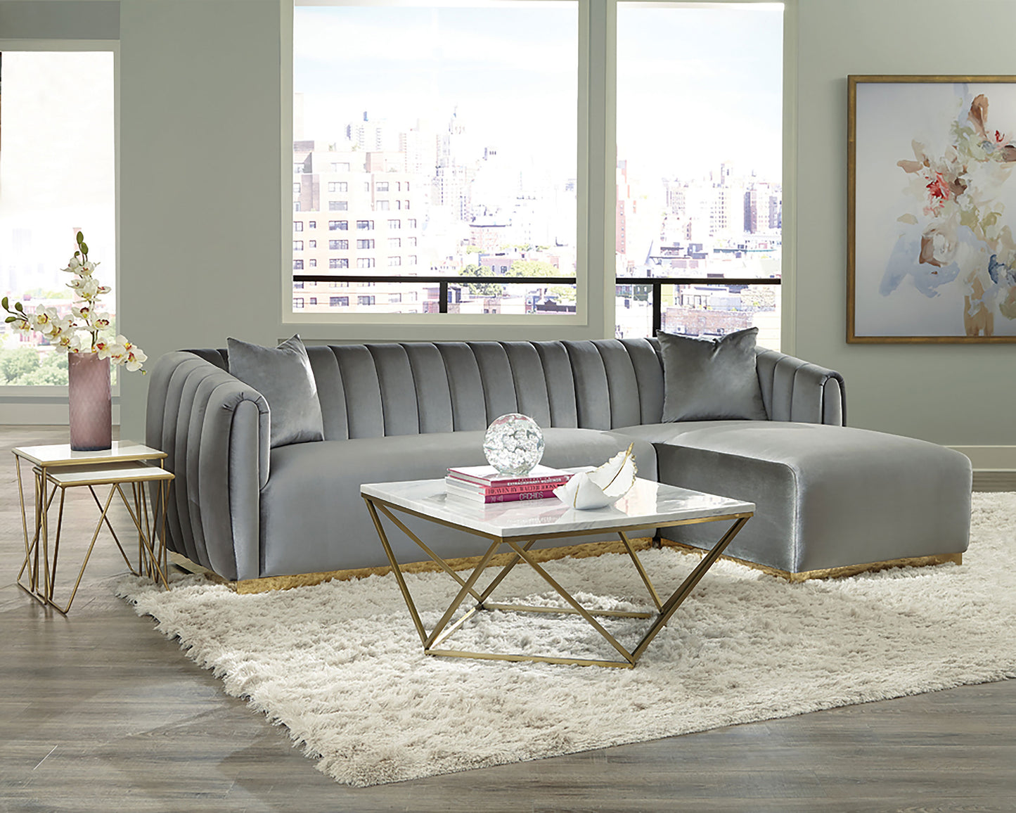 Meryl Square Faux Marble Top Coffee Table White and Gold