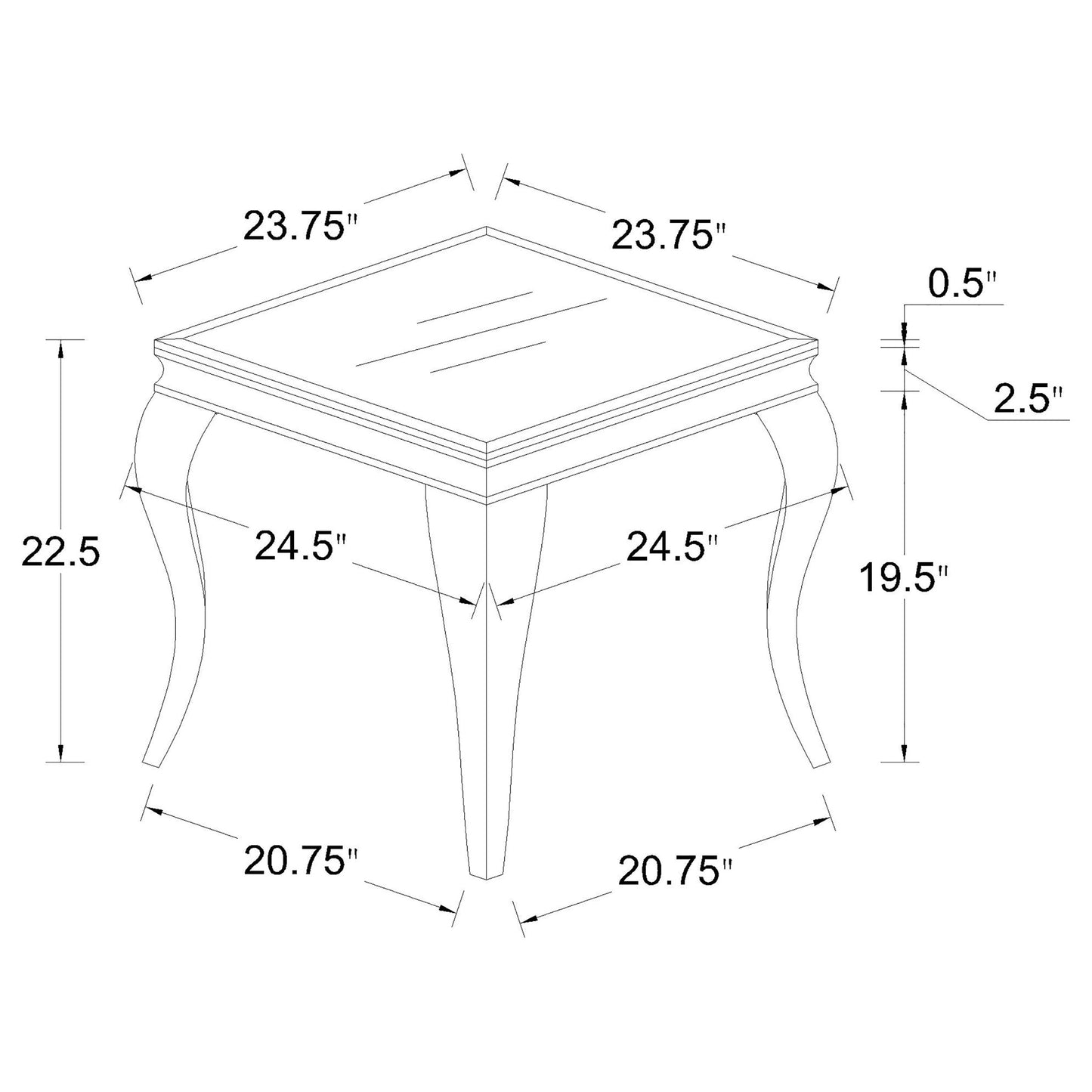 Carone Square Glass Top End Side Table Black and Chrome