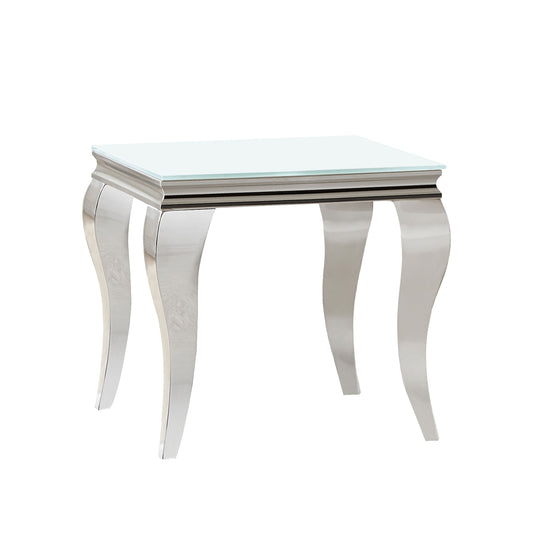 Carone Square Glass Top End Side Table White and Chrome