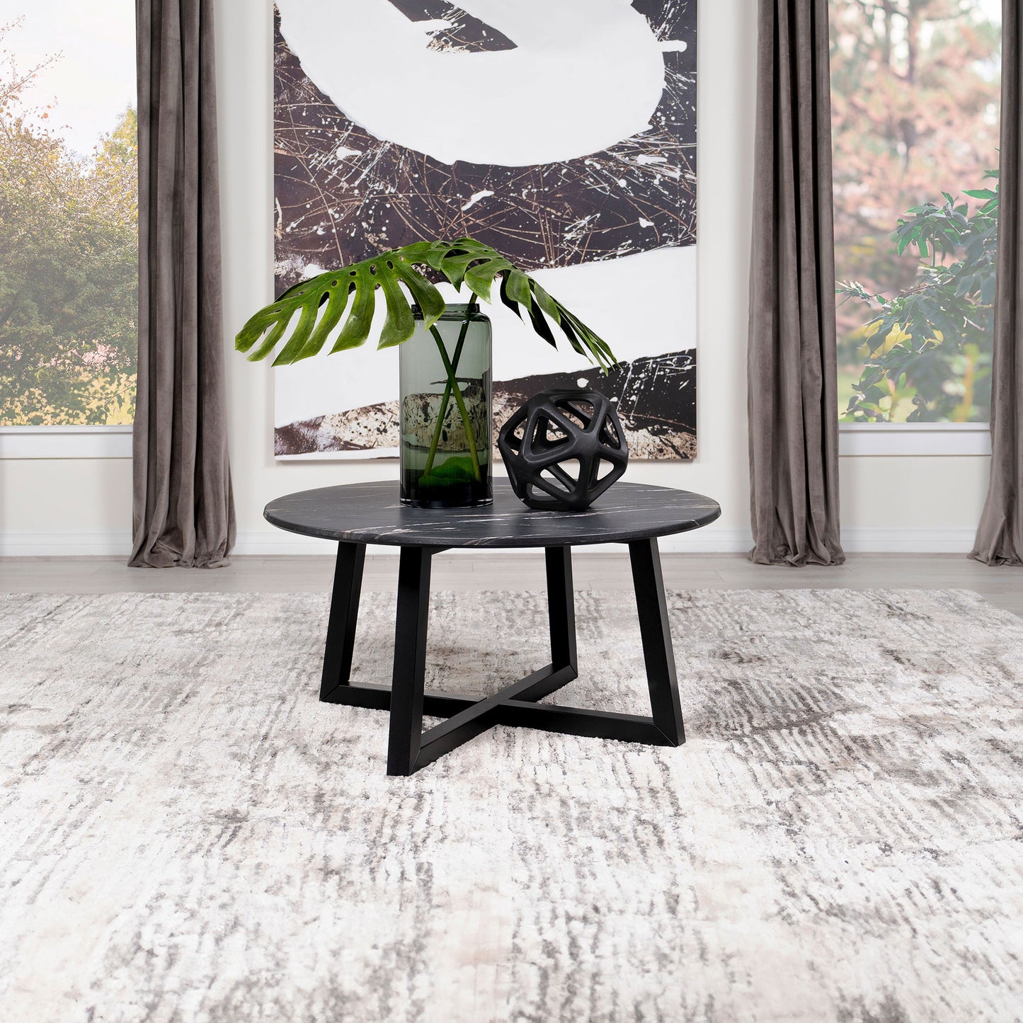 Skylark Round Marble-like SmartTop Coffee Table Black