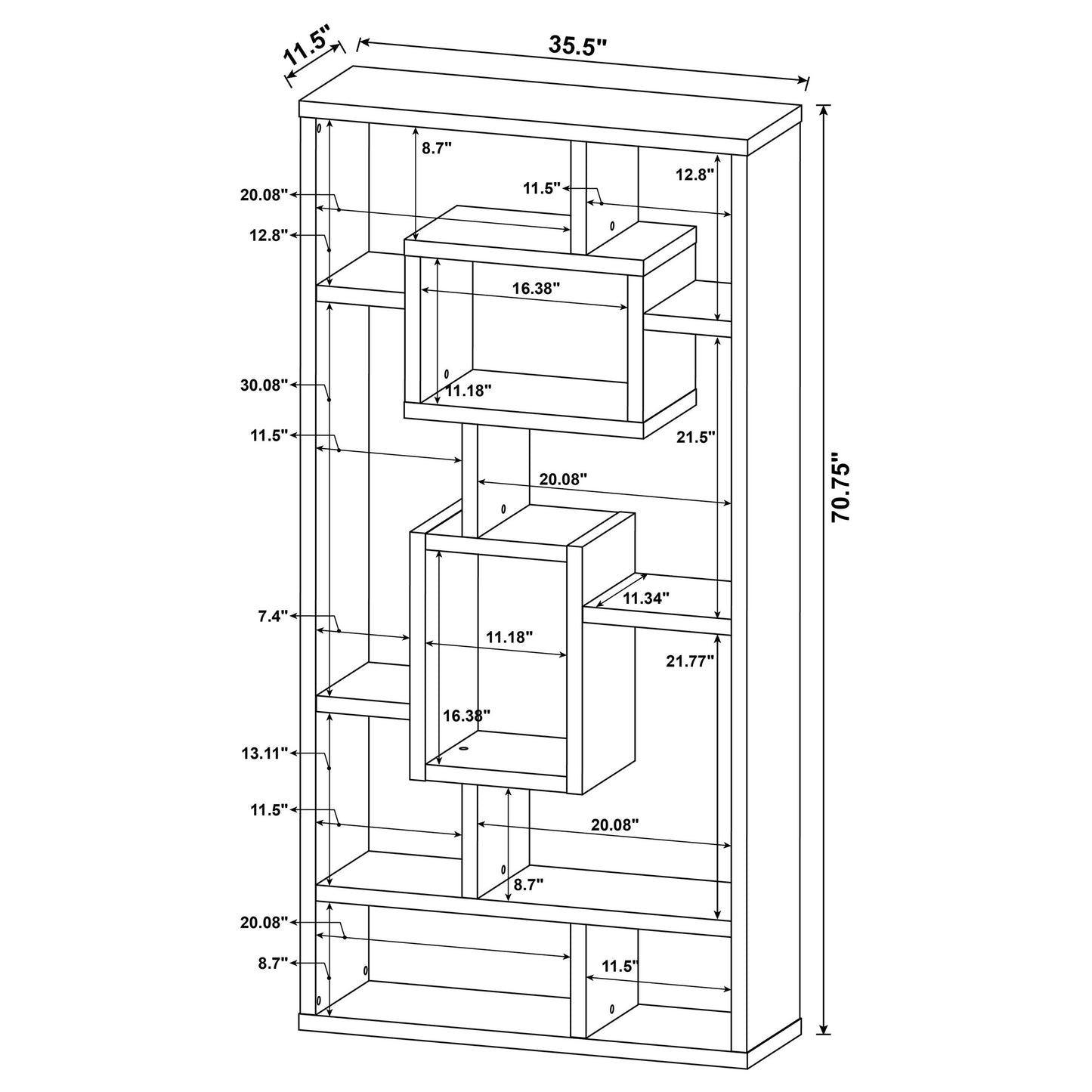 Corey 71-inch 8-shelf Bookshelf White