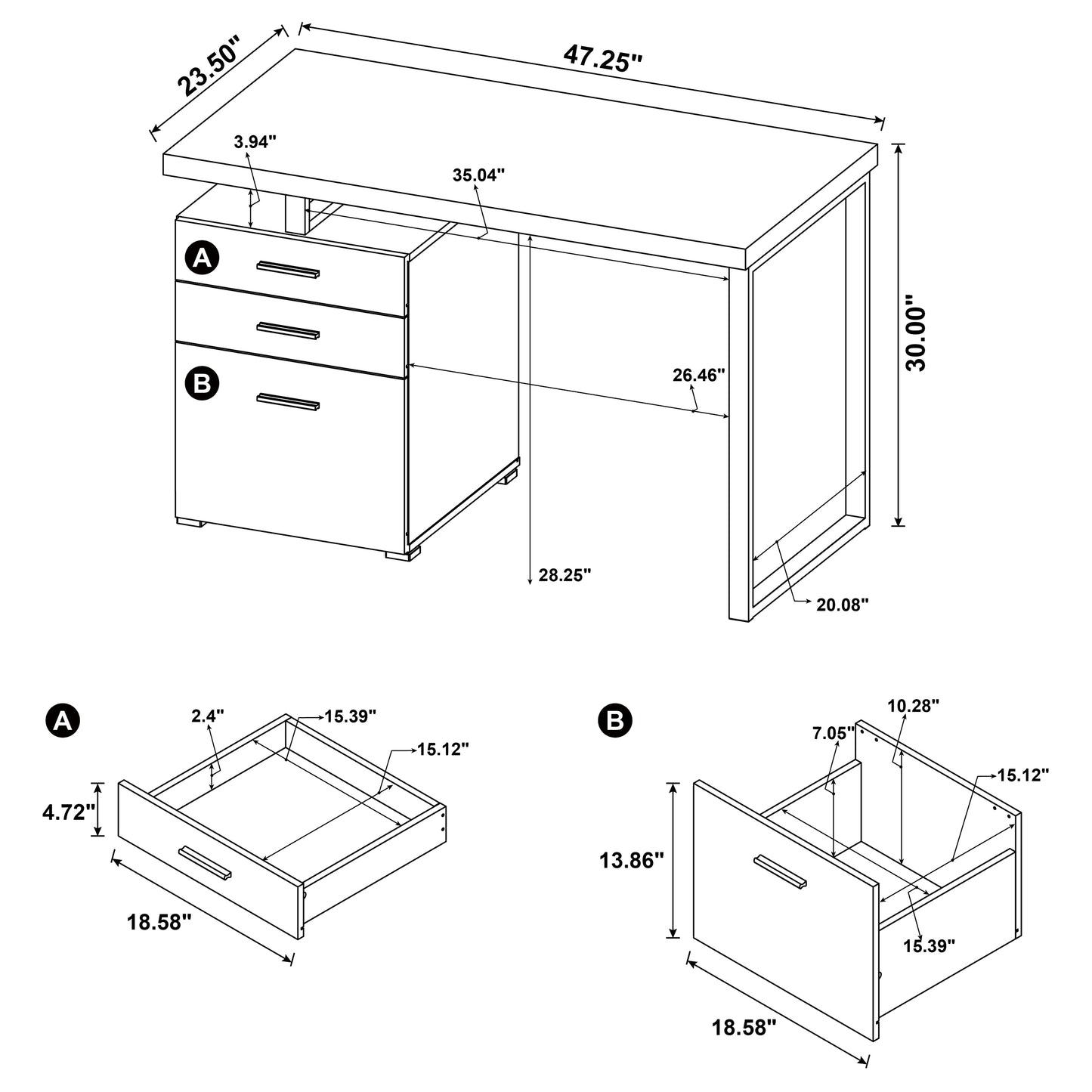 Brennan 47-inch 3-drawer Office Computer Desk White