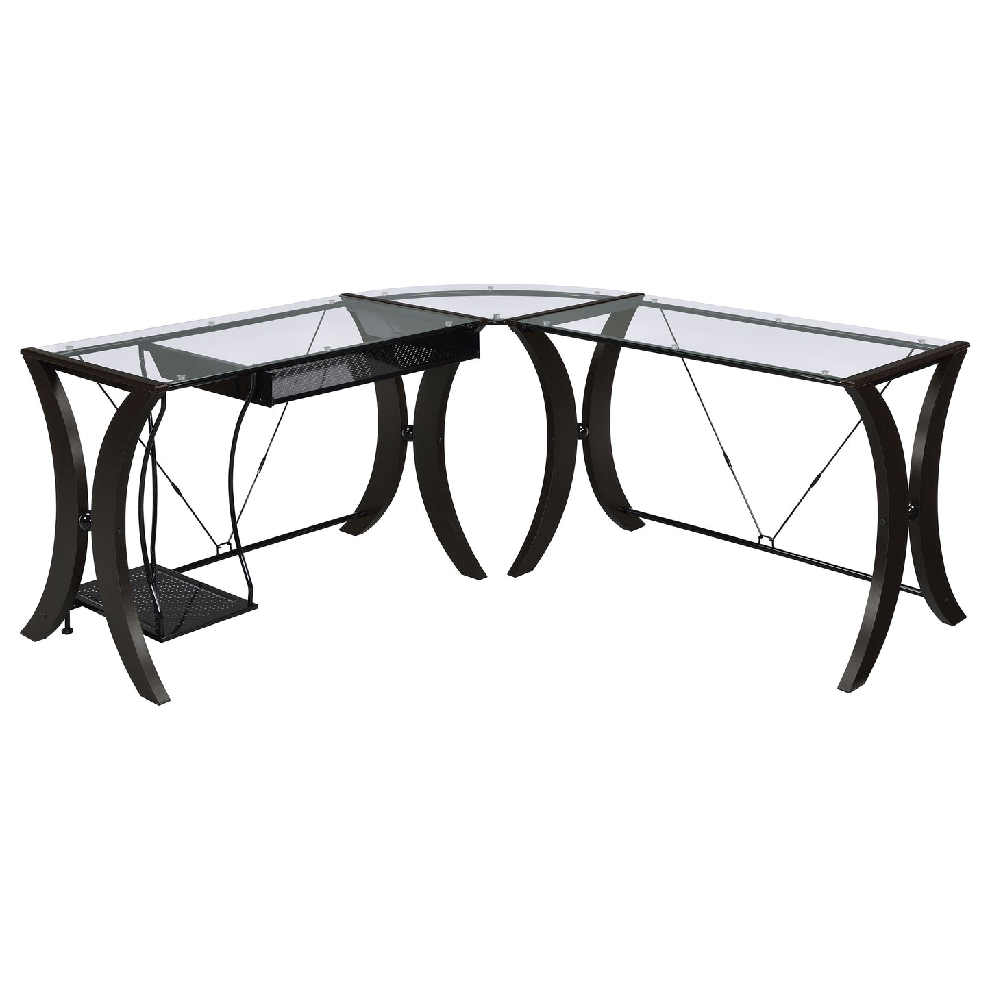 Monterey 67-inch Glass Top L-Shape Computer Desk Cappuccino