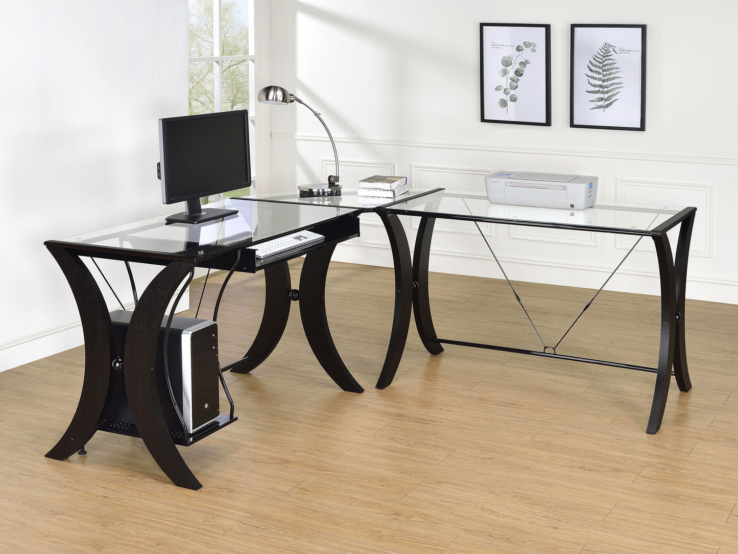 Monterey 67-inch Glass Top L-Shape Computer Desk Cappuccino