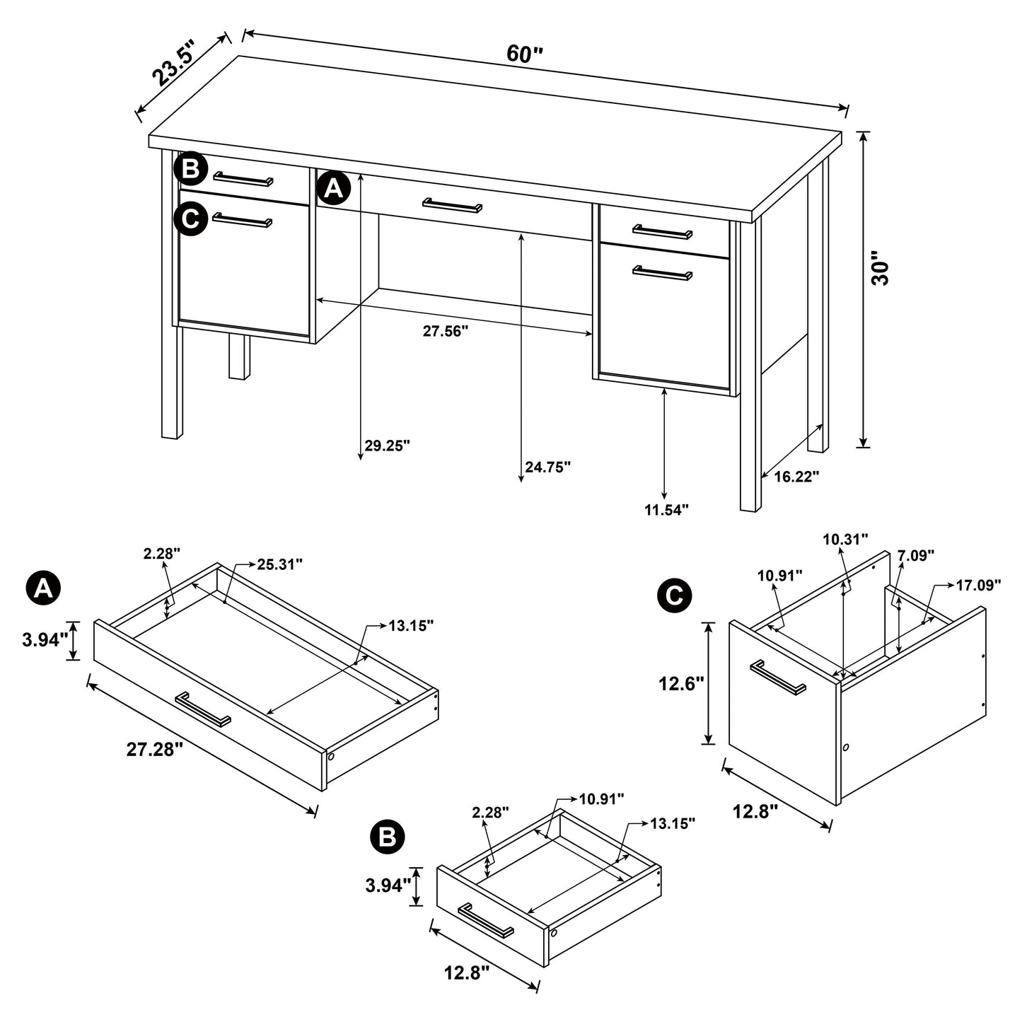 Samson 60-inch 4-drawer Office Computer Desk Weathered Oak