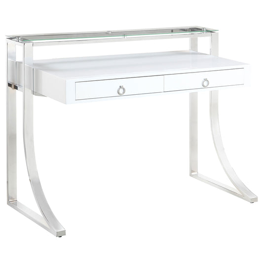 Gemma 48-inch 2-drawer Writing Desk White High Gloss