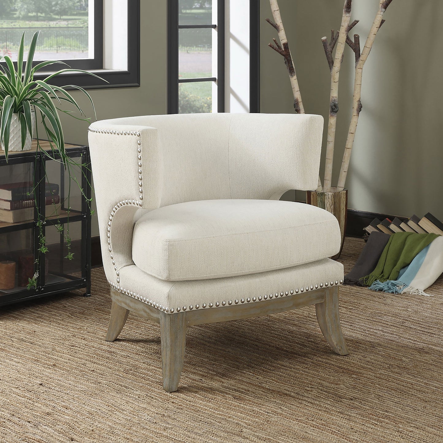 Jordan Upholstered Barrel Back Accent Chair White