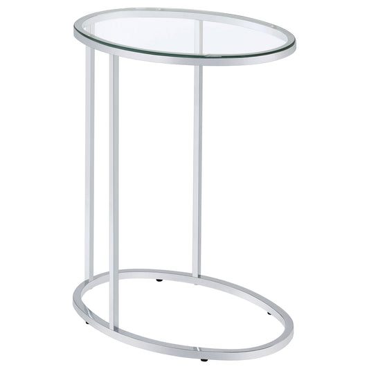 Kyle Oval Glass Top C-Shaped Sofa Side Table Chrome