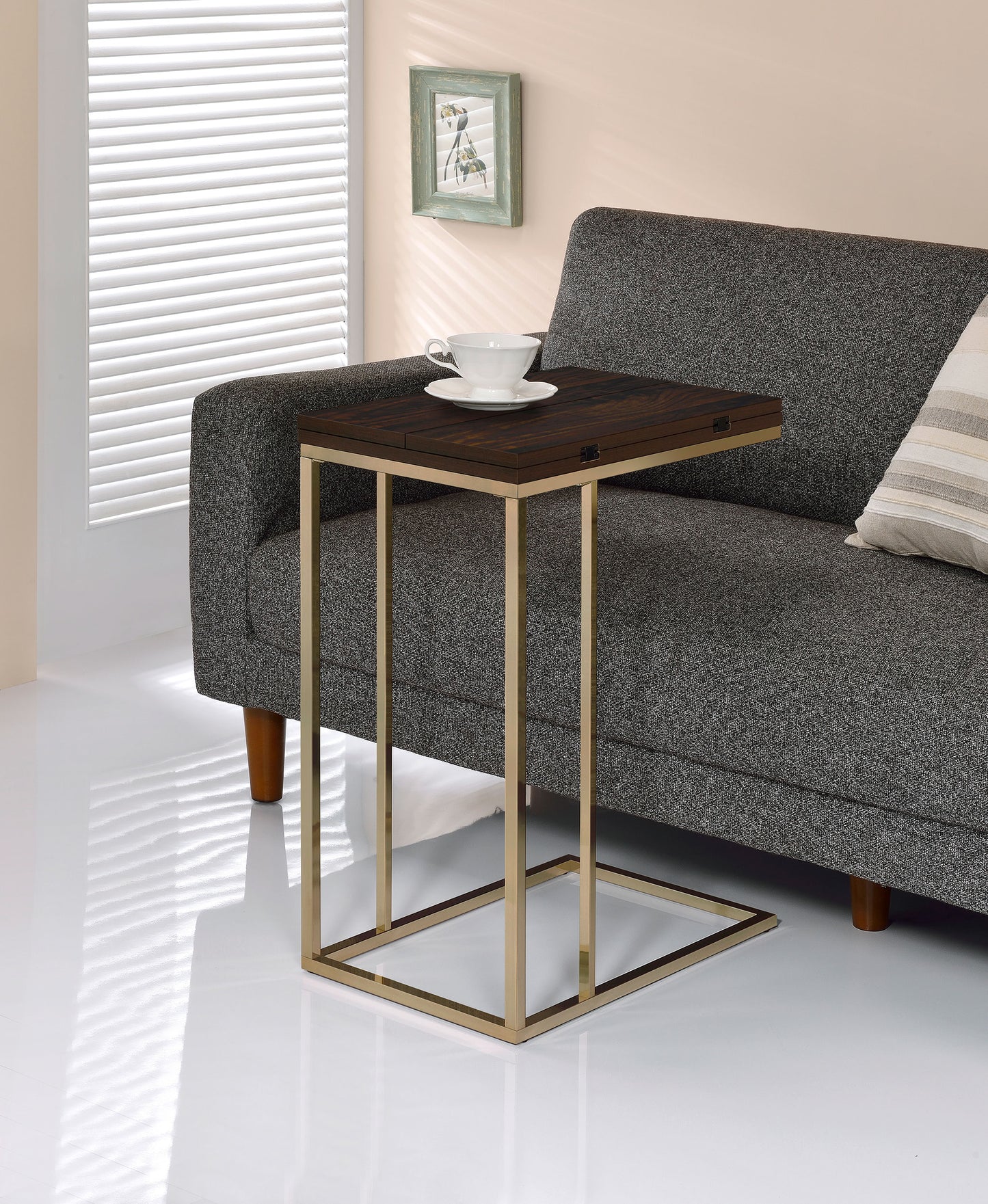 Pedro Expandable C-Shaped Sofa Side Table Chestnut