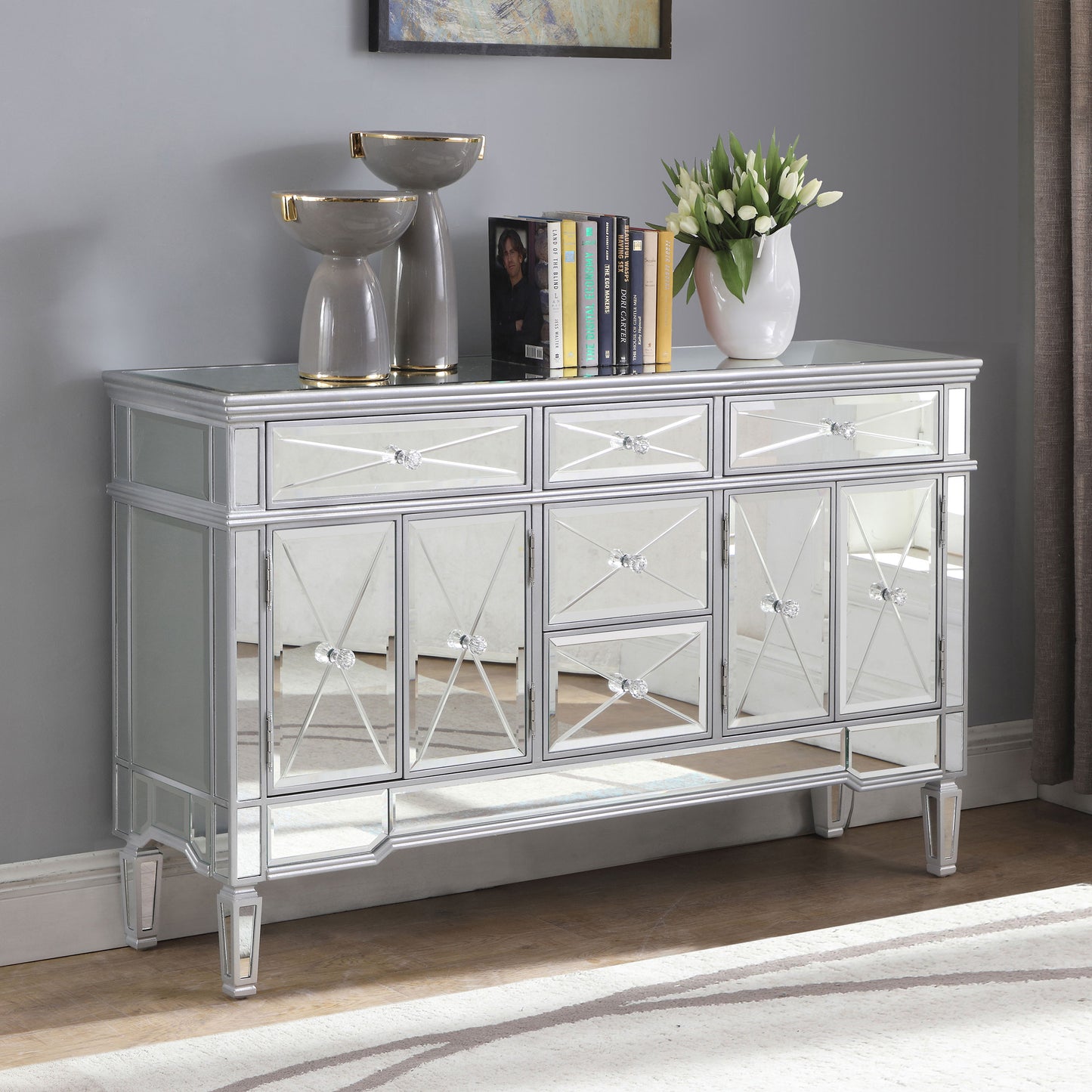 Duchess 5-drawer Mirrored Storage Accent Cabinet Silver