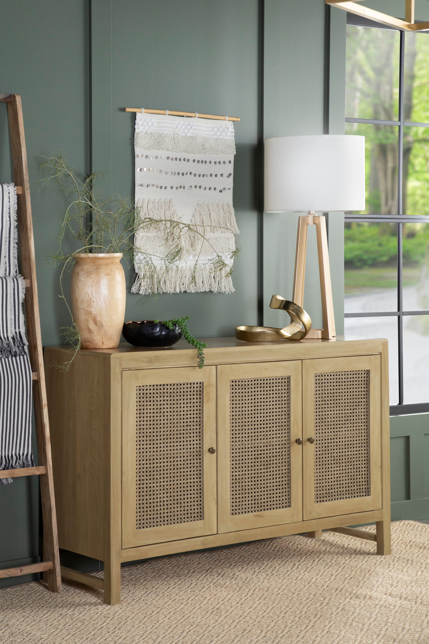 Zamora 3-door Wood Accent Cabinet with Woven Cane Natural