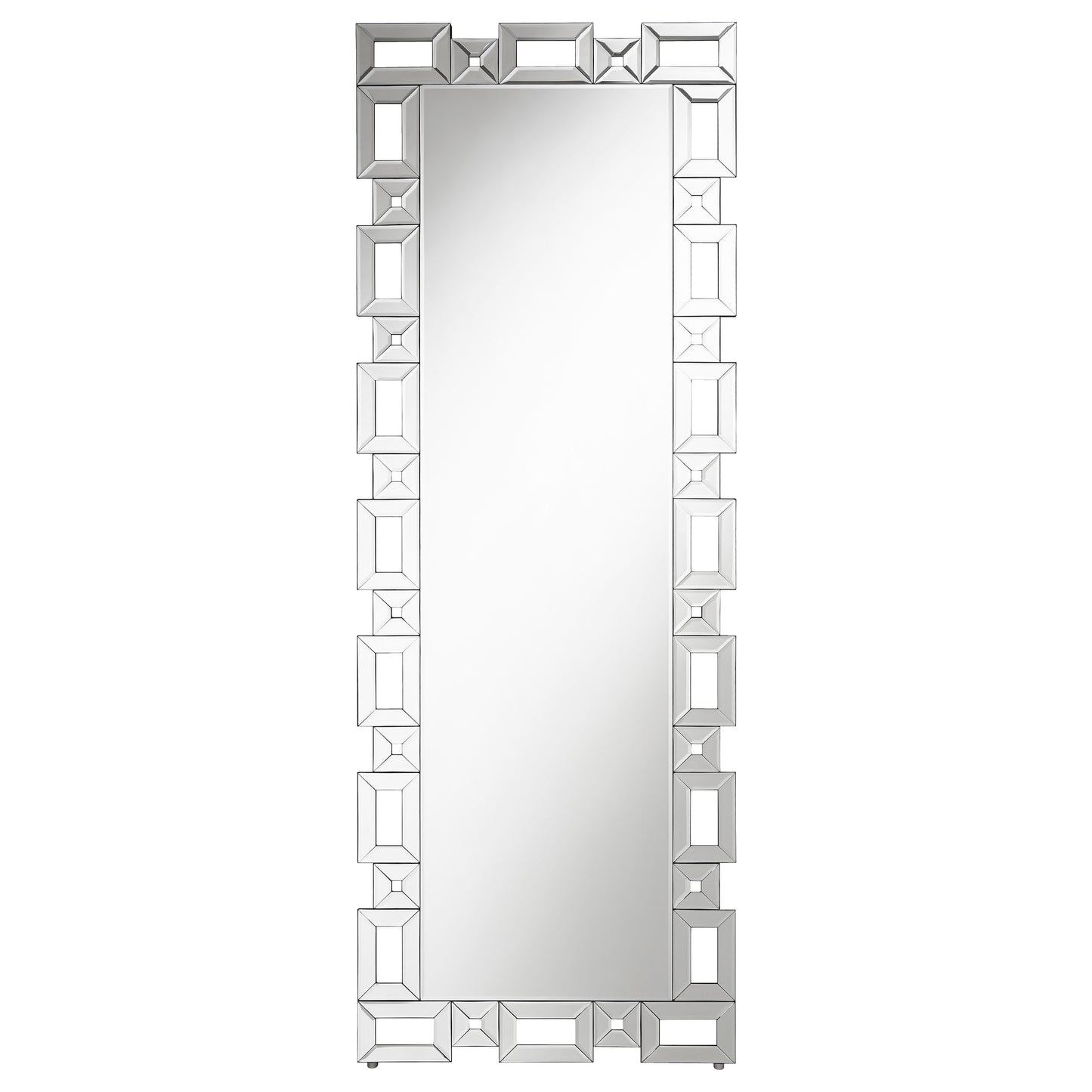 Tavin 24 x 65 Inch Geometric Frame Standing Mirror Silver